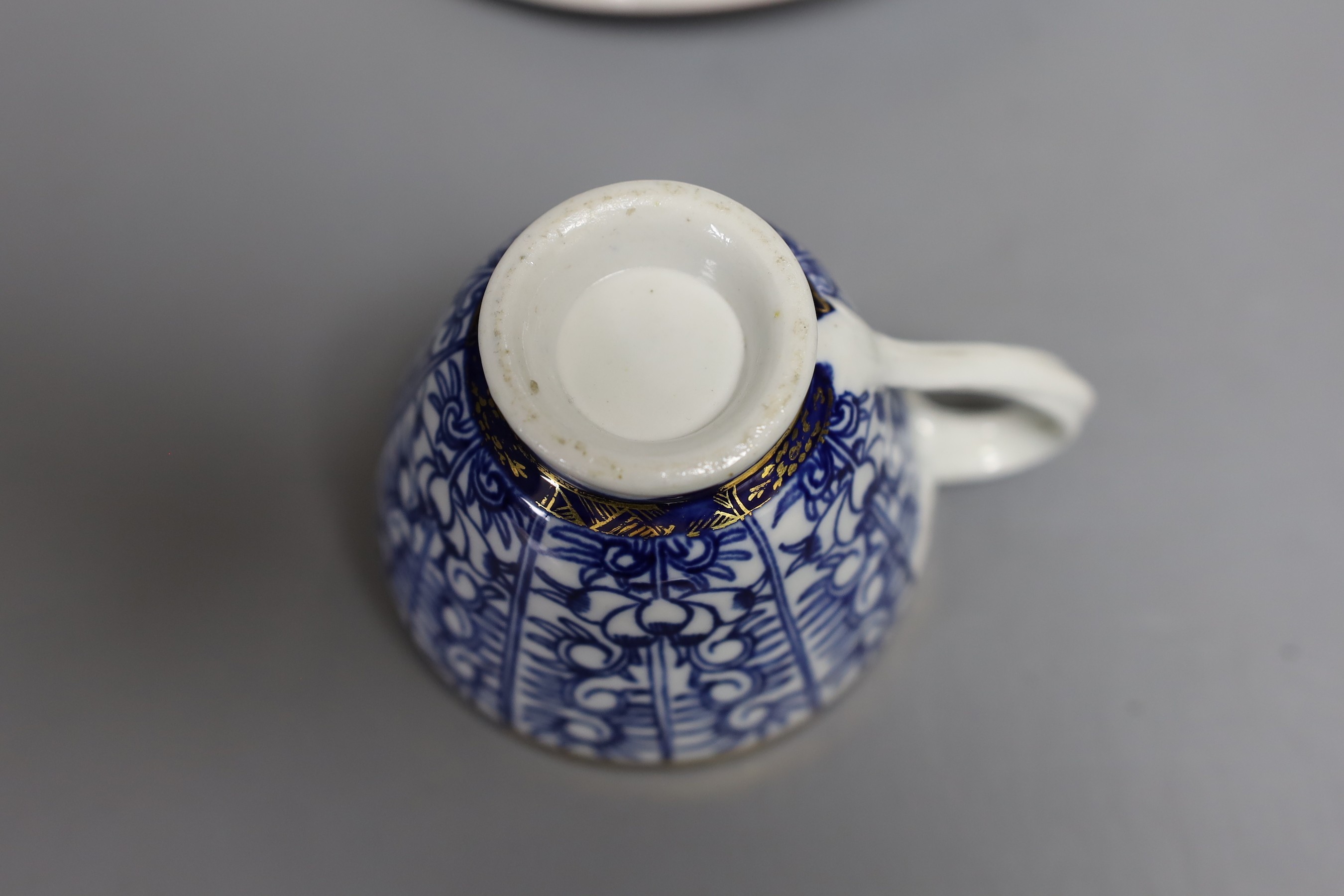 A Chamberlains Worcester saucer shaped dish and coffee cup and saucer both painted with the Royal Lily pattern c.1785